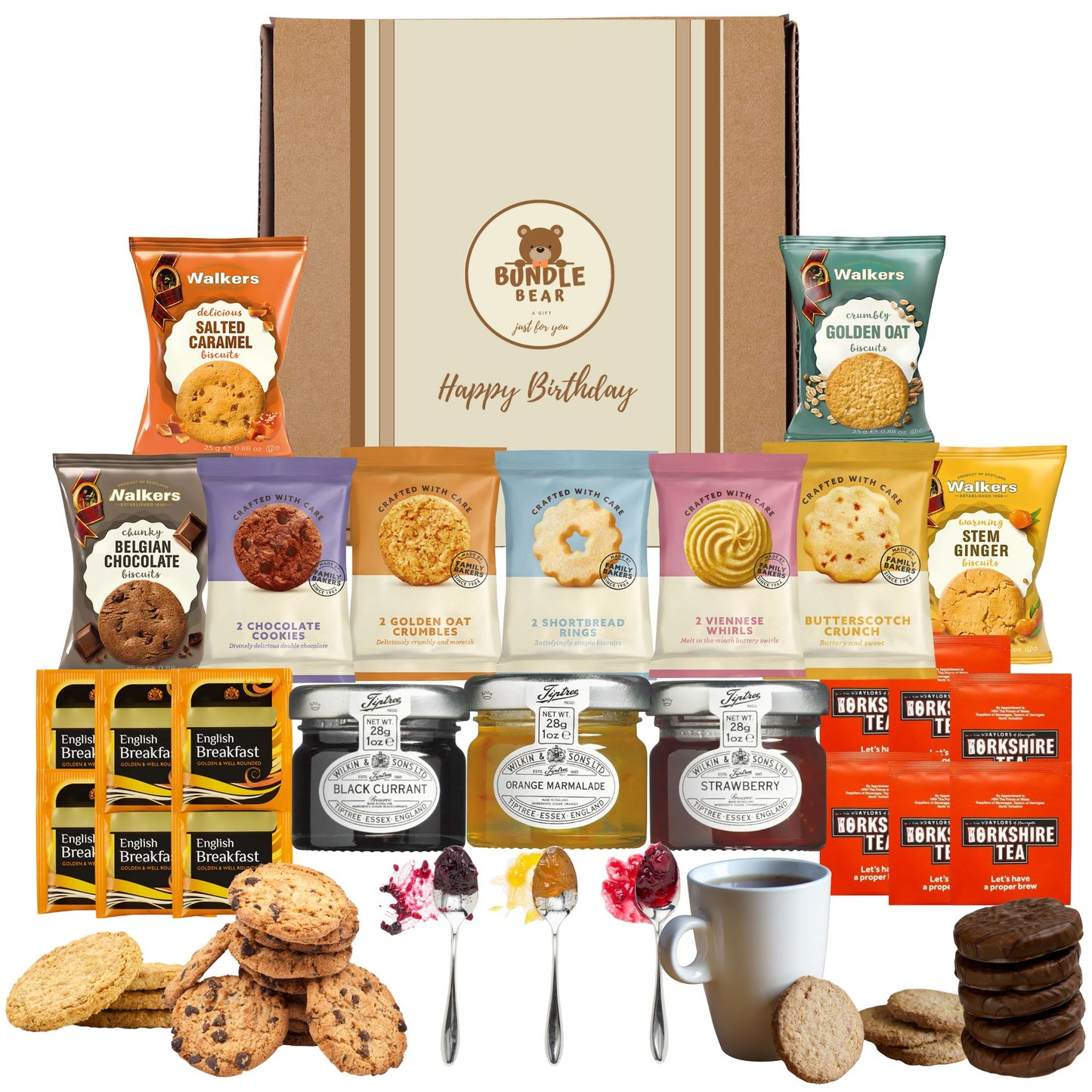 Afternoon Tea Hamper Gift Set β 9 Biscuit Twin Packs, 3 Fruit Jam Pots & 12 Premium Tea Bags β Luxury British Treat Box, Gift Hamper for Women, Men & Couples β Thank You Hamper