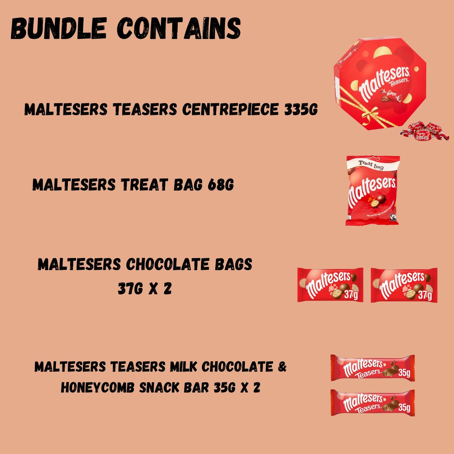 Maltesers Chocolate Gift Set, including Maltesers Milk Chocolate Teasers Centre Piece, Teaser Bars & Classic Maltesers, Maltesers Chocolate Gift