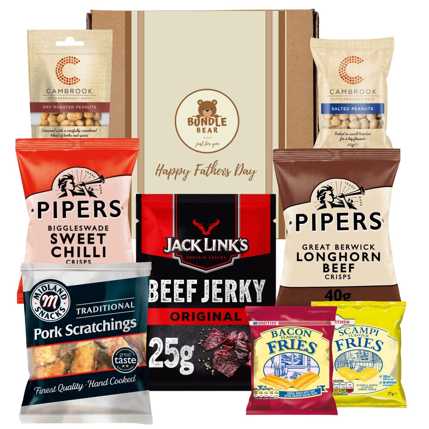 Pub Snacks Hamper for Men - Savoury Snack Gift Box with Beef Jerky, Pork Scratchings, Pipers Crisps, Cambrook Nuts, and More