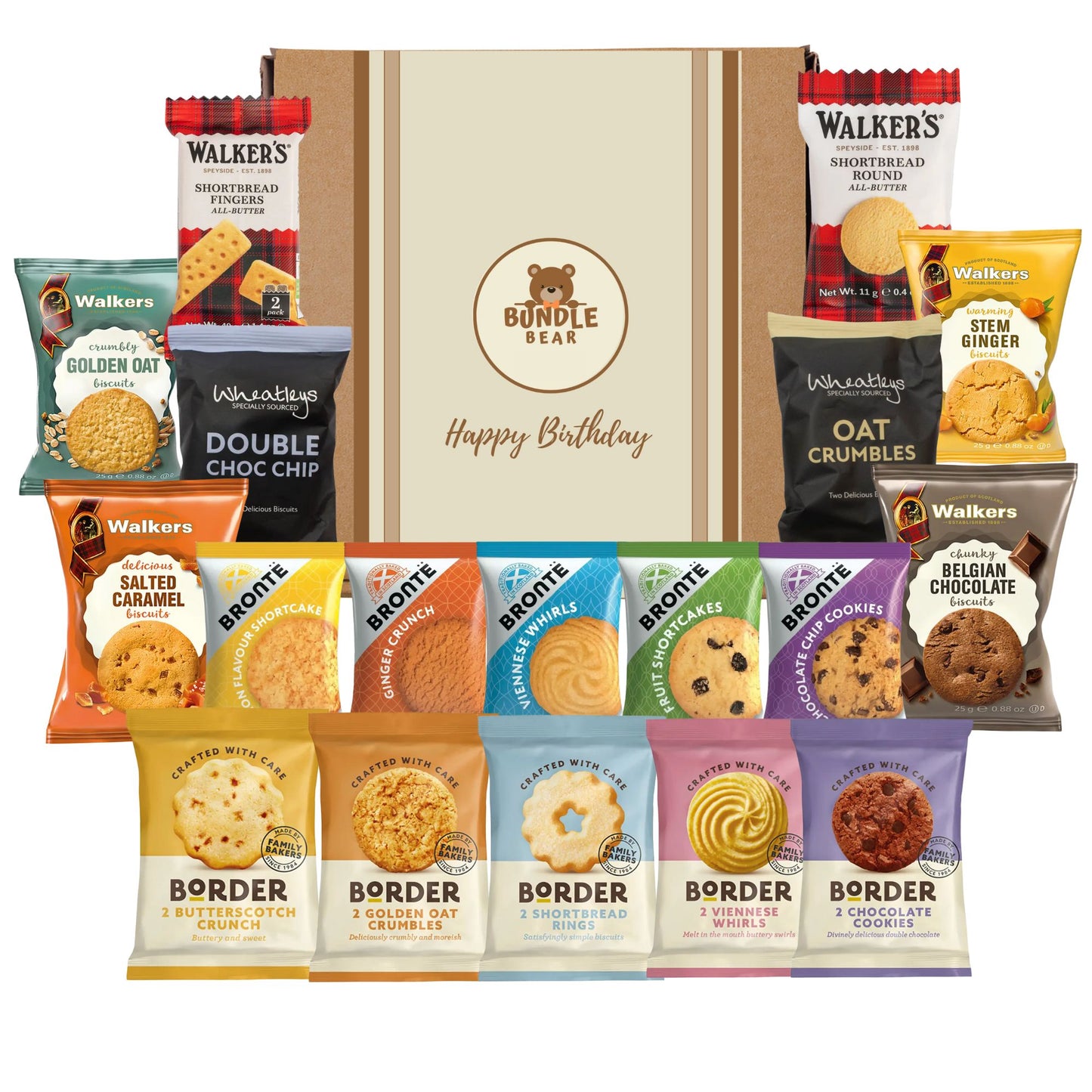 Biscuit Gift Set Hamper – Bundle Bear Biscuit Hamper including 18 Snack Twin Packs – Border Biscuits, Shortbread & Individually Wrapped Cookies/Birthday Hampers for Women & Men