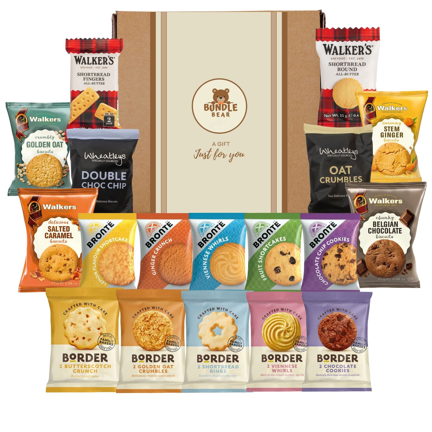 Biscuit Gift Set Hamper – Bundle Bear Biscuit Hamper including 18 Snack Twin Packs – Border Biscuits, Shortbread & Individually Wrapped Cookies/Birthday Hampers for Women & Men