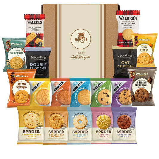 Biscuit Gift Set Hamper – Bundle Bear Biscuit Hamper including 18 Snack Twin Packs – Border Biscuits, Shortbread & Individually Wrapped Cookies/Birthday Hampers for Women & Men