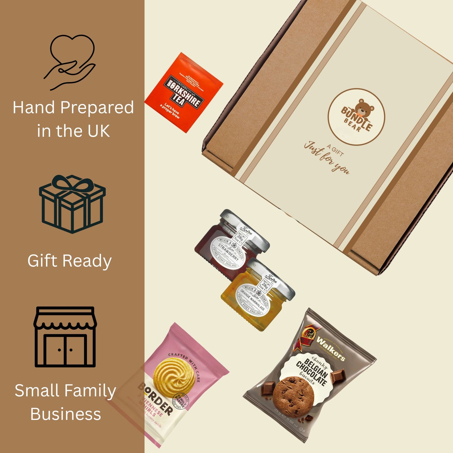 Afternoon Tea Hamper Gift Set – 9 Biscuit Twin Packs, 3 Fruit Jam Pots & 12 Premium Tea Bags – Luxury British Treat Box, Gift Hamper for Women, Men & Couples – Thank You Hamper
