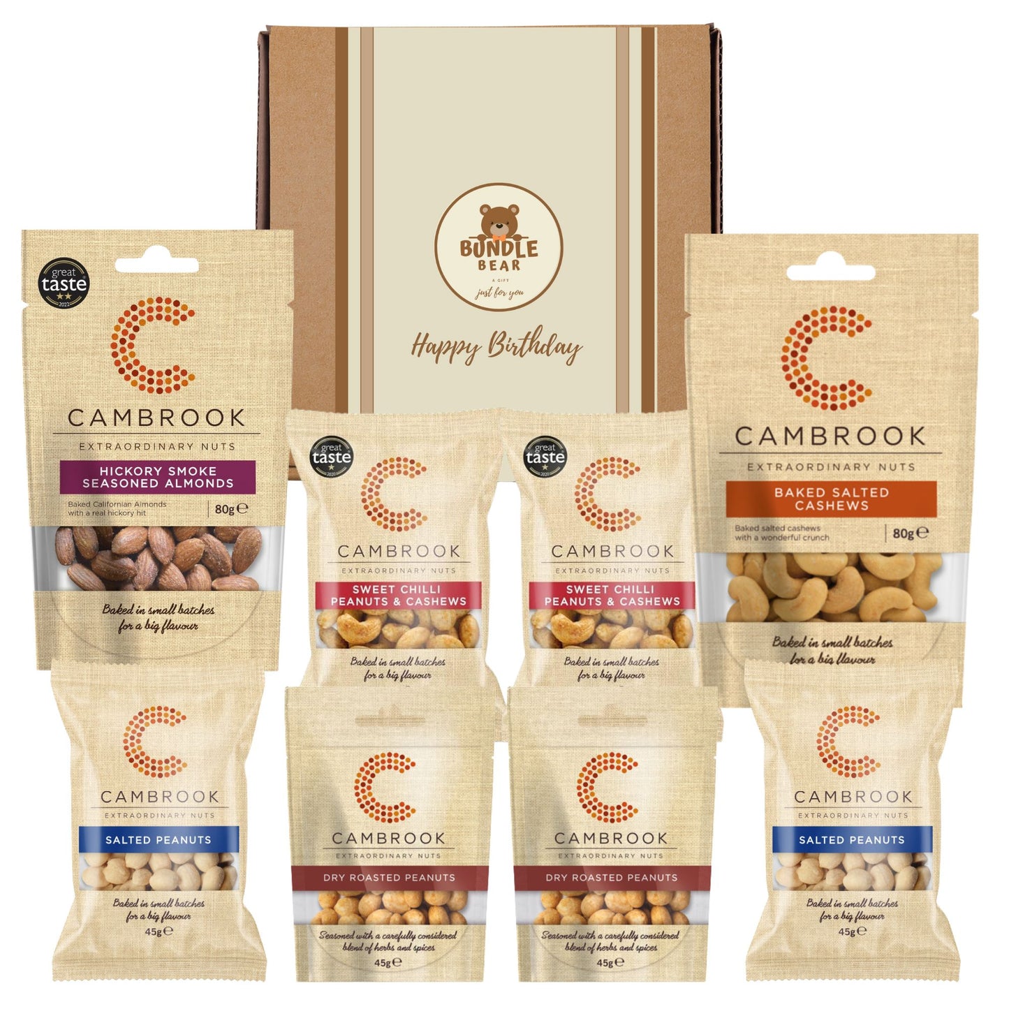 Nuts Gift Set, Including Cambrook Nut Snacks Packs in Gift Box – Premium Peanuts, Cashews & Almonds – Men’s Snack Hamper