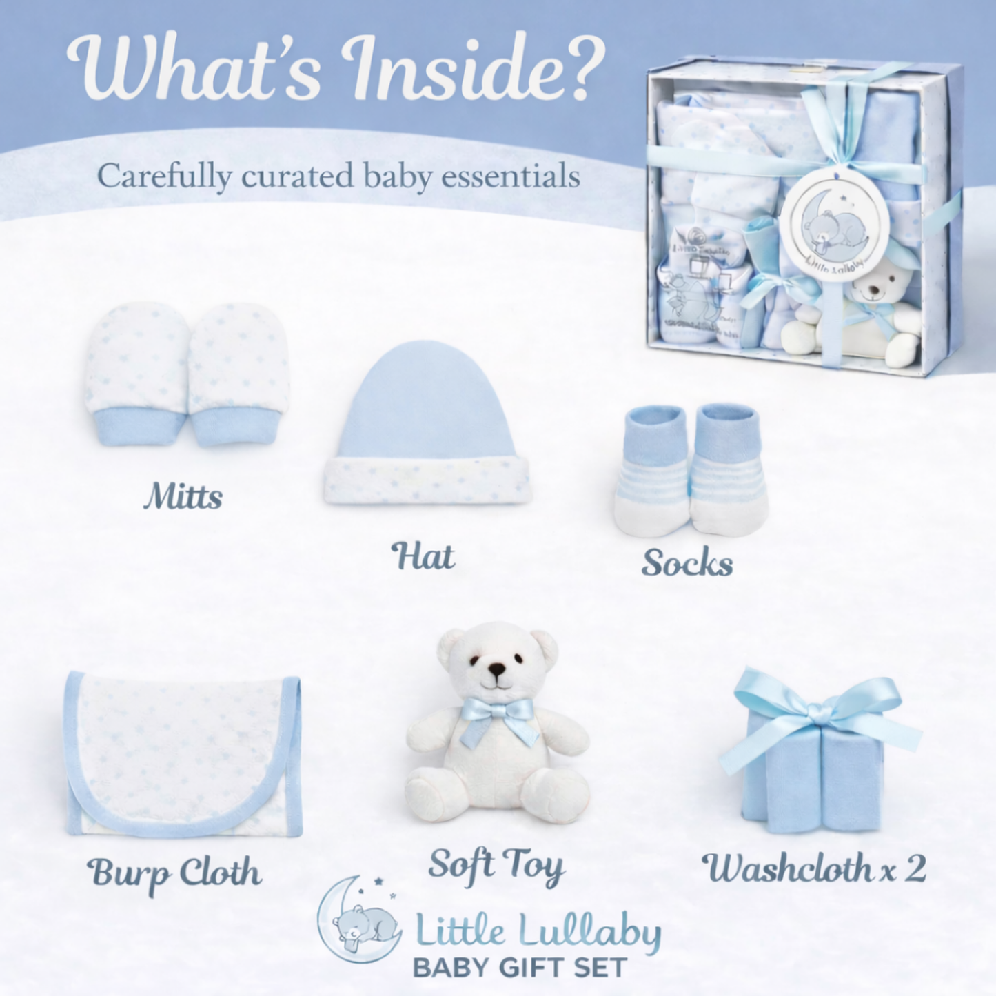 Little Lullaby Luxury Newborn Baby Gift Set – 7 Piece Box (0–3 Months)