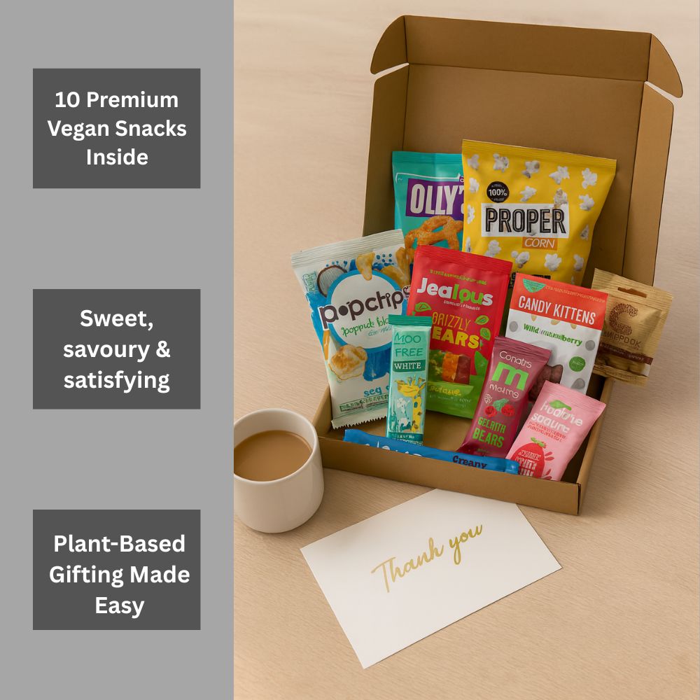 Vegan Hamper Snack Box, Chocolate, Sweets, Crisps & Nuts Gift Selection by Bundle Bear, Vegan Chocolate Gifts & Plant Based Treats, Vegetarian Snack Gift Box for Women & Men