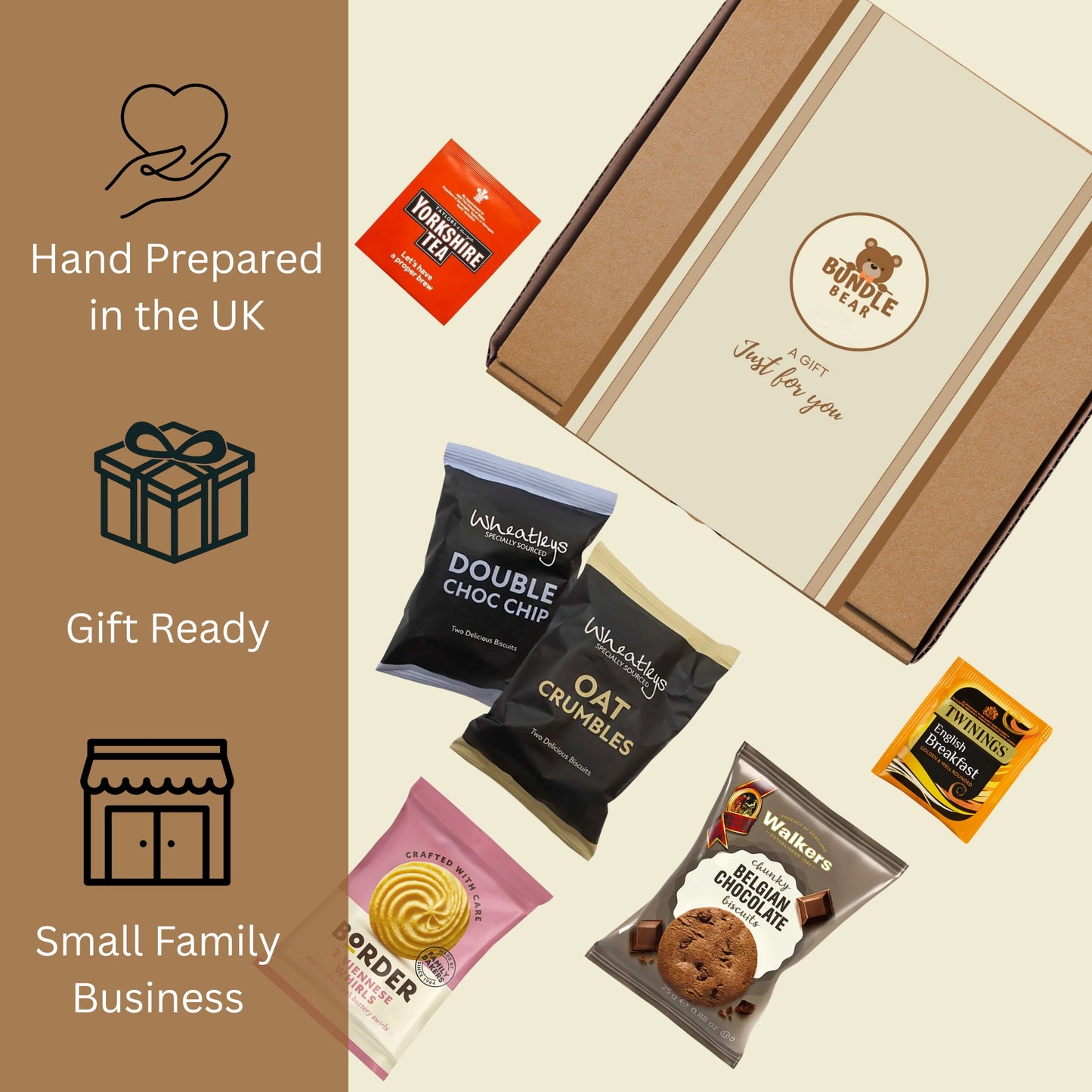 Tea & Biscuits Gift Set – Afternoon Tea Hamper with Assorted Biscuits & 12 Premium Tea Bags (Twinings & Yorkshire) – Gift Hamper for Women, Men & Couples – Thank You Hamper