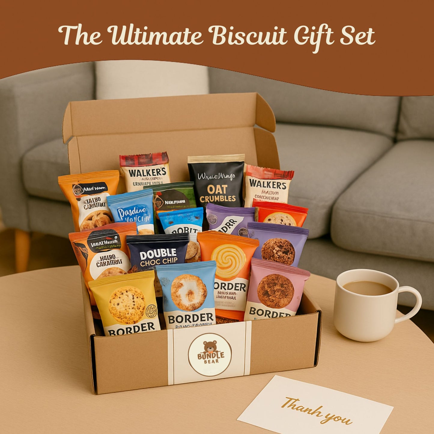 Biscuit Gift Set Hamper – Bundle Bear Biscuit Hamper including 18 Snack Twin Packs – Border Biscuits, Shortbread & Individually Wrapped Cookies/Birthday Hampers for Women & Men