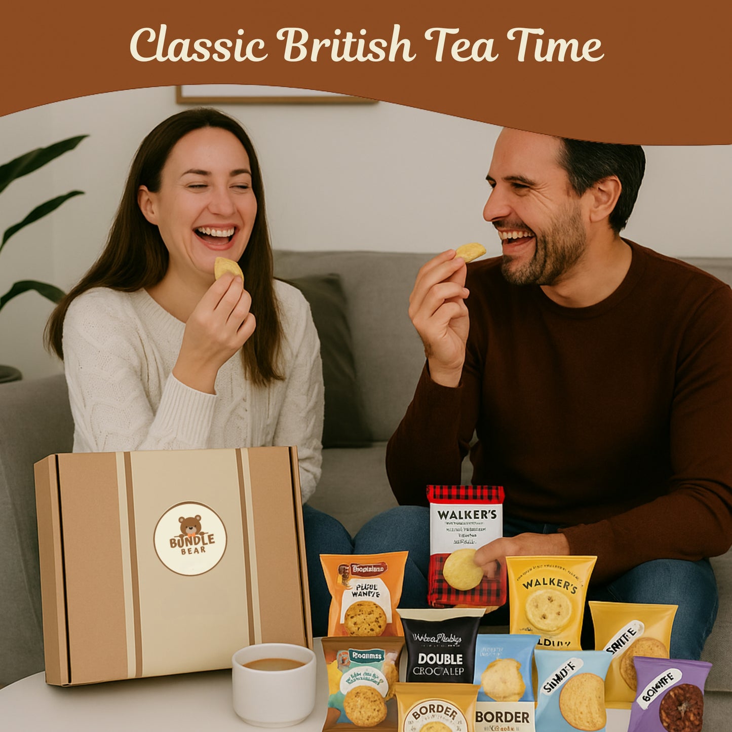Tea & Biscuits Gift Set – Afternoon Tea Hamper with Assorted Biscuits & 12 Premium Tea Bags (Twinings & Yorkshire) – Gift Hamper for Women, Men & Couples – Thank You Hamper