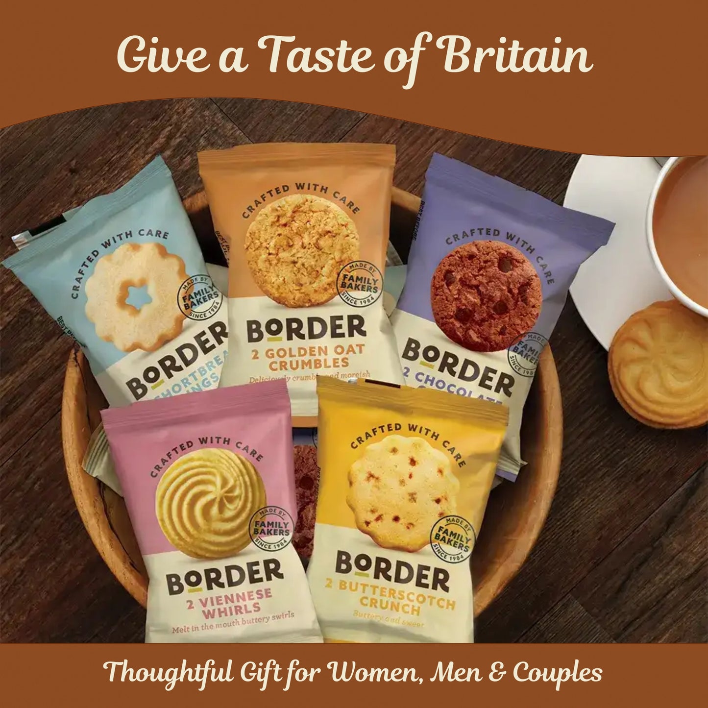 Tea & Biscuits Gift Set – Afternoon Tea Hamper with Assorted Biscuits & 12 Premium Tea Bags (Twinings & Yorkshire) – Gift Hamper for Women, Men & Couples – Thank You Hamper