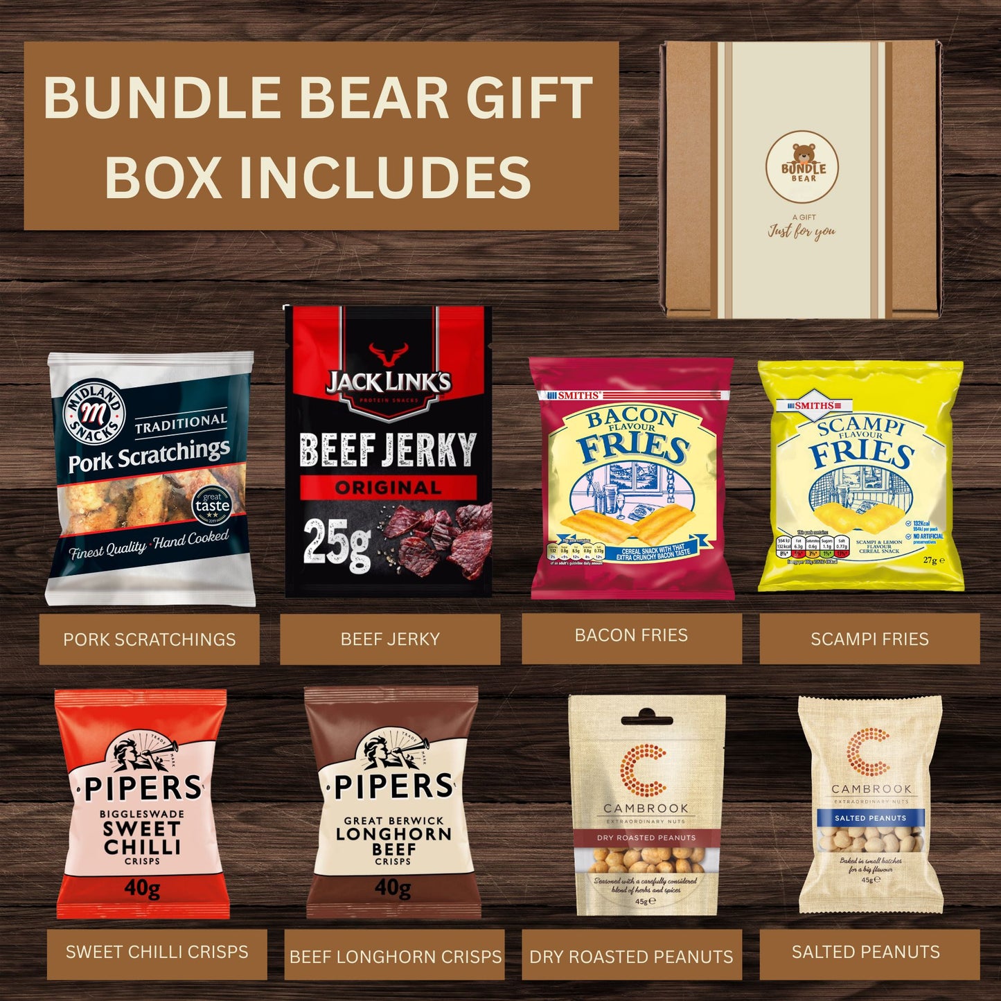 Pub Snacks Hamper for Men - Savoury Snack Gift Box with Beef Jerky, Pork Scratchings, Pipers Crisps, Cambrook Nuts, and More