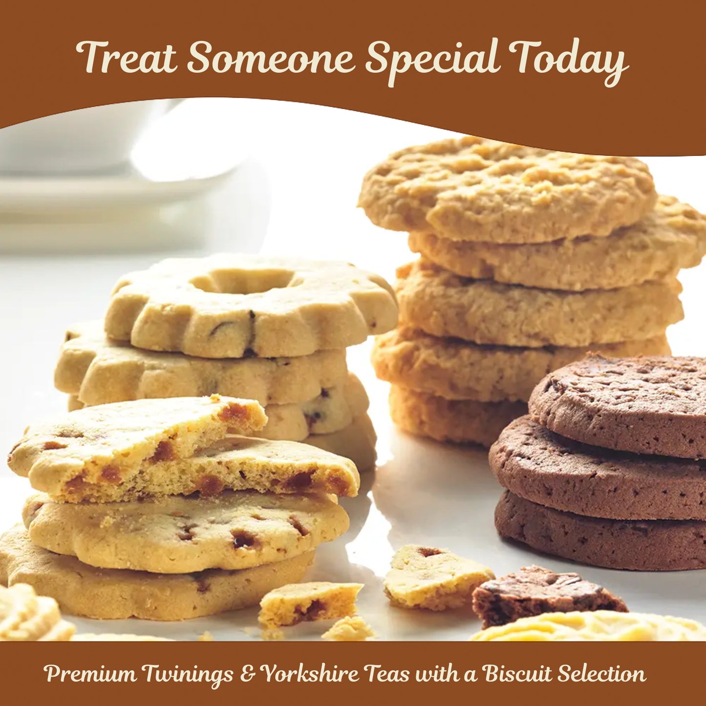 Tea & Biscuits Gift Set – Afternoon Tea Hamper with Assorted Biscuits & 12 Premium Tea Bags (Twinings & Yorkshire) – Gift Hamper for Women, Men & Couples – Thank You Hamper