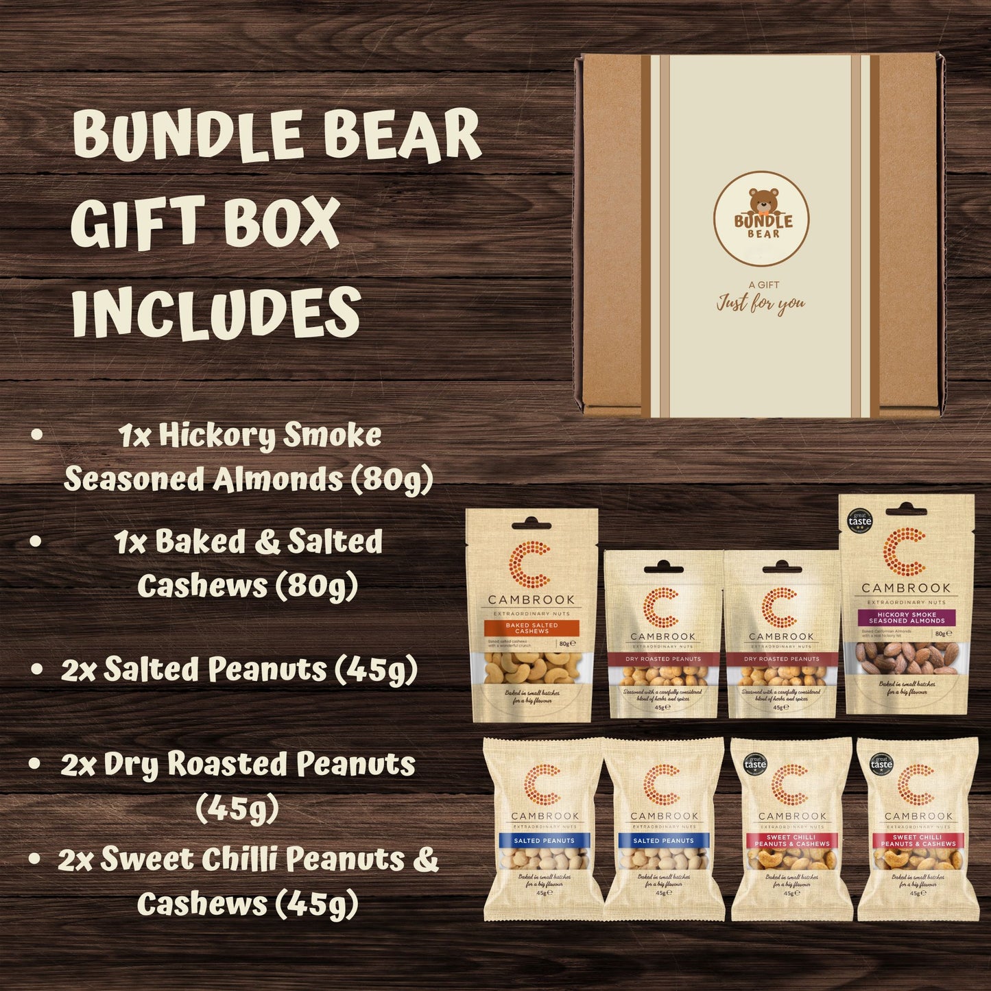 Nuts Gift Set, Including Cambrook Nut Snacks Packs in Gift Box – Premium Peanuts, Cashews & Almonds – Men’s Snack Hamper