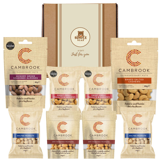 Nuts Gift Set, Including Cambrook Nut Snacks Packs in Gift Box – Premium Peanuts, Cashews & Almonds – Men’s Snack Hamper
