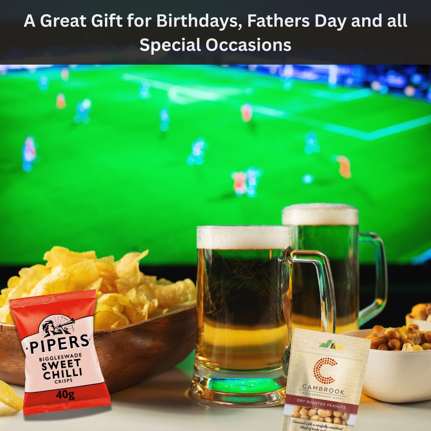 Pub Snacks Hamper for Men - Savoury Snack Gift Box with Beef Jerky, Pork Scratchings, Pipers Crisps, Cambrook Nuts, and More