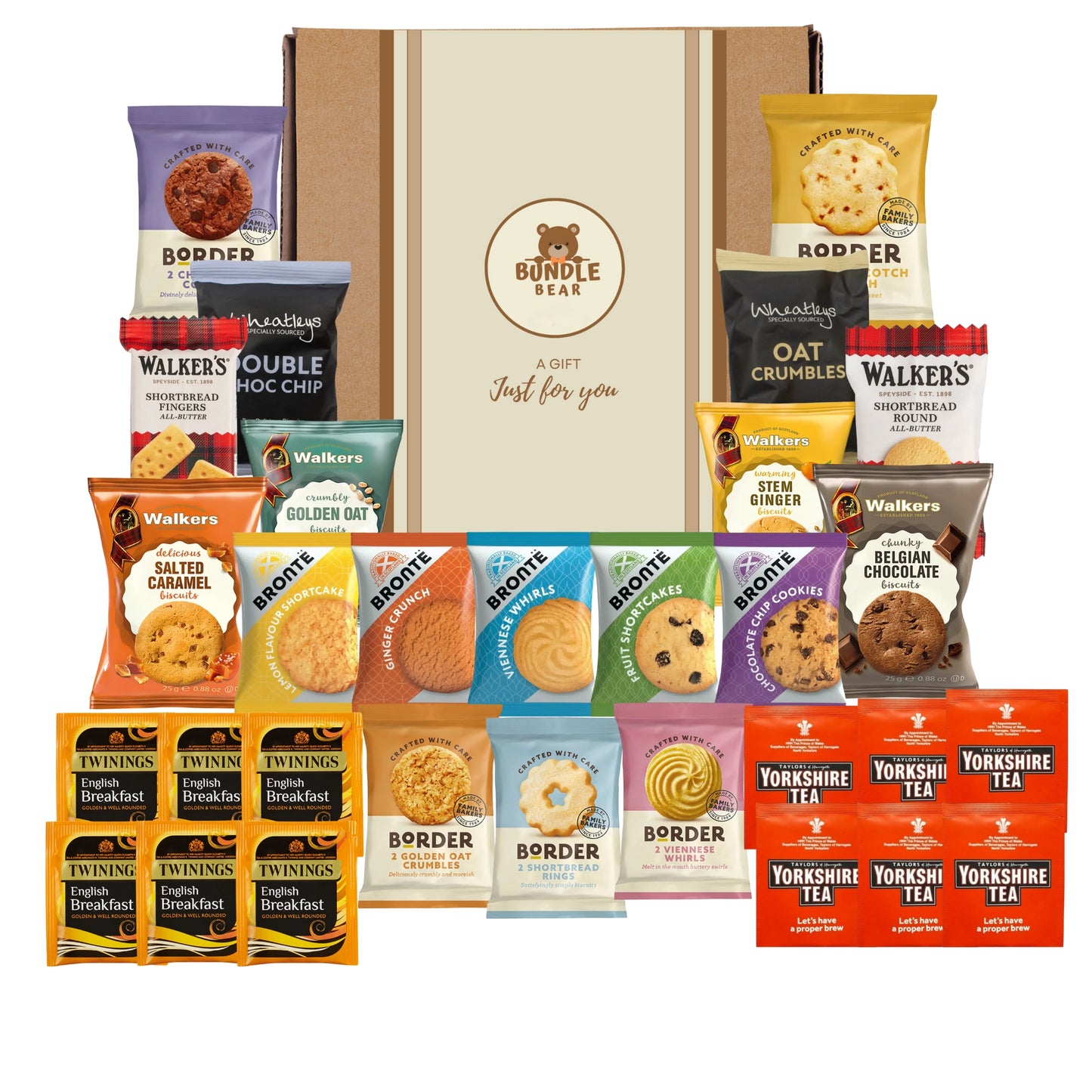 Tea & Biscuits Gift Set – Afternoon Tea Hamper with Assorted Biscuits & 12 Premium Tea Bags (Twinings & Yorkshire) – Gift Hamper for Women, Men & Couples – Thank You Hamper