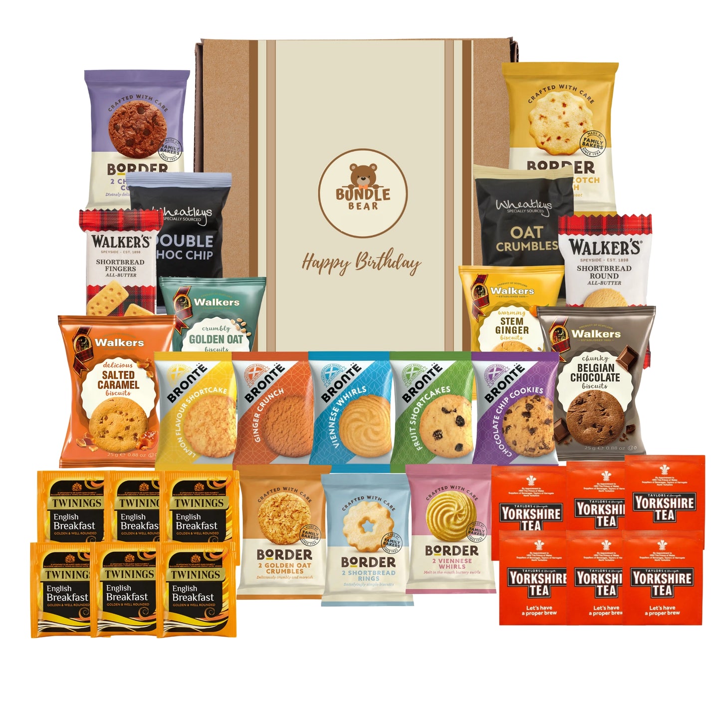 Tea & Biscuits Gift Set – Afternoon Tea Hamper with Assorted Biscuits & 12 Premium Tea Bags (Twinings & Yorkshire) – Gift Hamper for Women, Men & Couples – Thank You Hamper